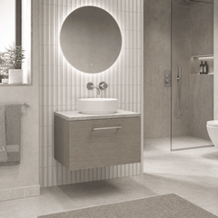 [BFLE2522LBG] Bramshall Contemporary 1 Drawer Wall Hung Vanity Unit with Bellato Grey Laminate Worktop, Choice of Size and Colour