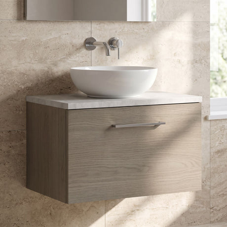 [BFLE2522LBG] Bramshall Contemporary 1 Drawer Wall Hung Vanity Unit with Bellato Grey Laminate Worktop, Choice of Size and Colour - Silo