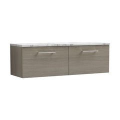 [BFLE2522LCM2] Bramshall Contemporary 2 Drawer Wall Hung Vanity Unit with Carrera Marble Laminate Worktop, 1200mm, Choice of Colour - Cutout