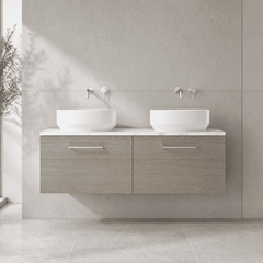 [BFLE2522LCM2] Bramshall Contemporary 2 Drawer Wall Hung Vanity Unit with Carrera Marble Laminate Worktop, 1200mm, Choice of Colour