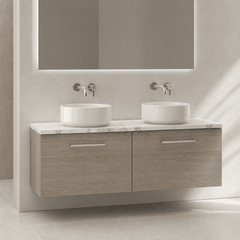 [BFLE2522LCM2] Bramshall Contemporary 2 Drawer Wall Hung Vanity Unit with Carrera Marble Laminate Worktop, 1200mm, Choice of Colour