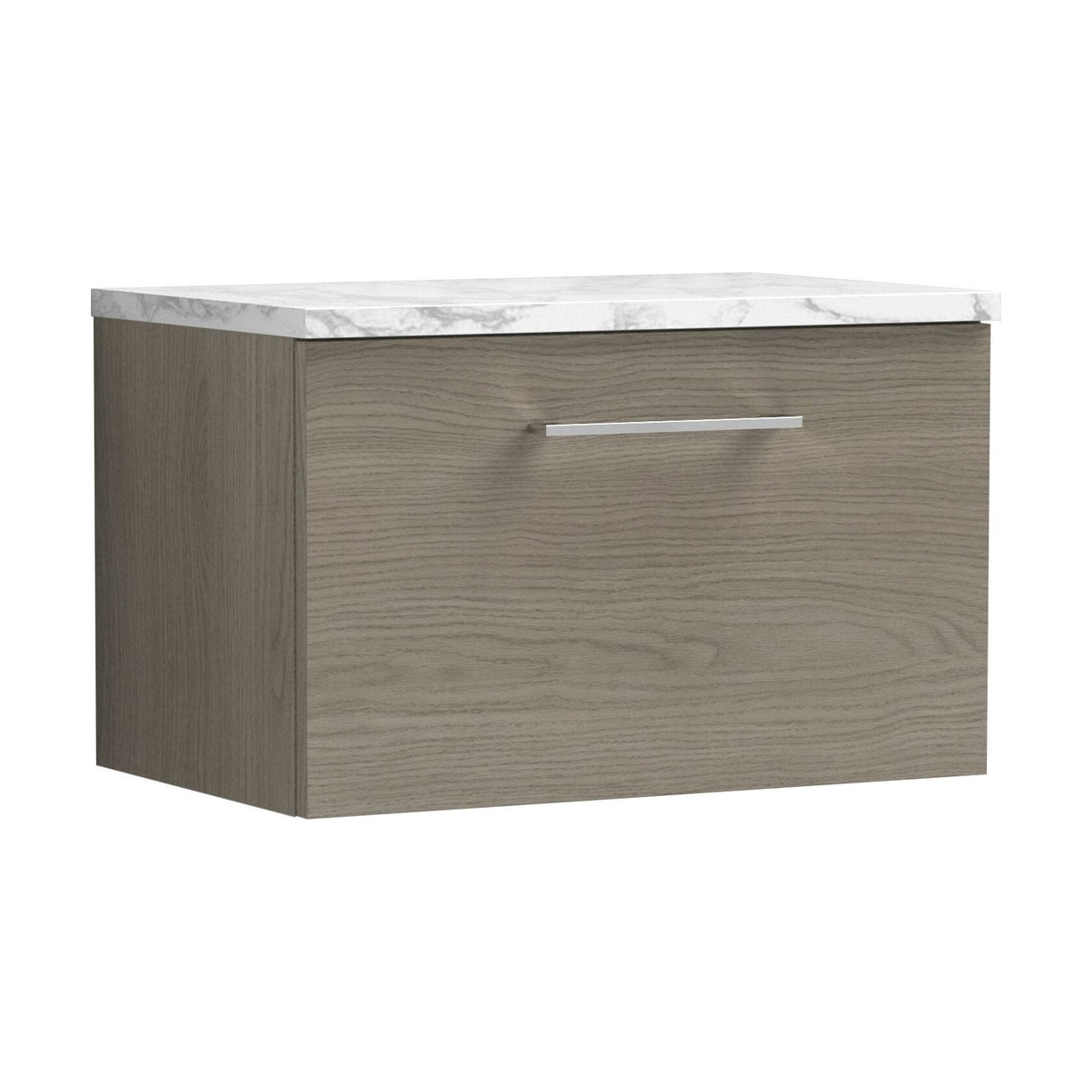 [BFLE2522LCM] Bramshall Contemporary 1 Drawer Wall Hung Vanity Unit with Carrera Marble Laminate Worktop, Choice of Size and Colour - Cutout