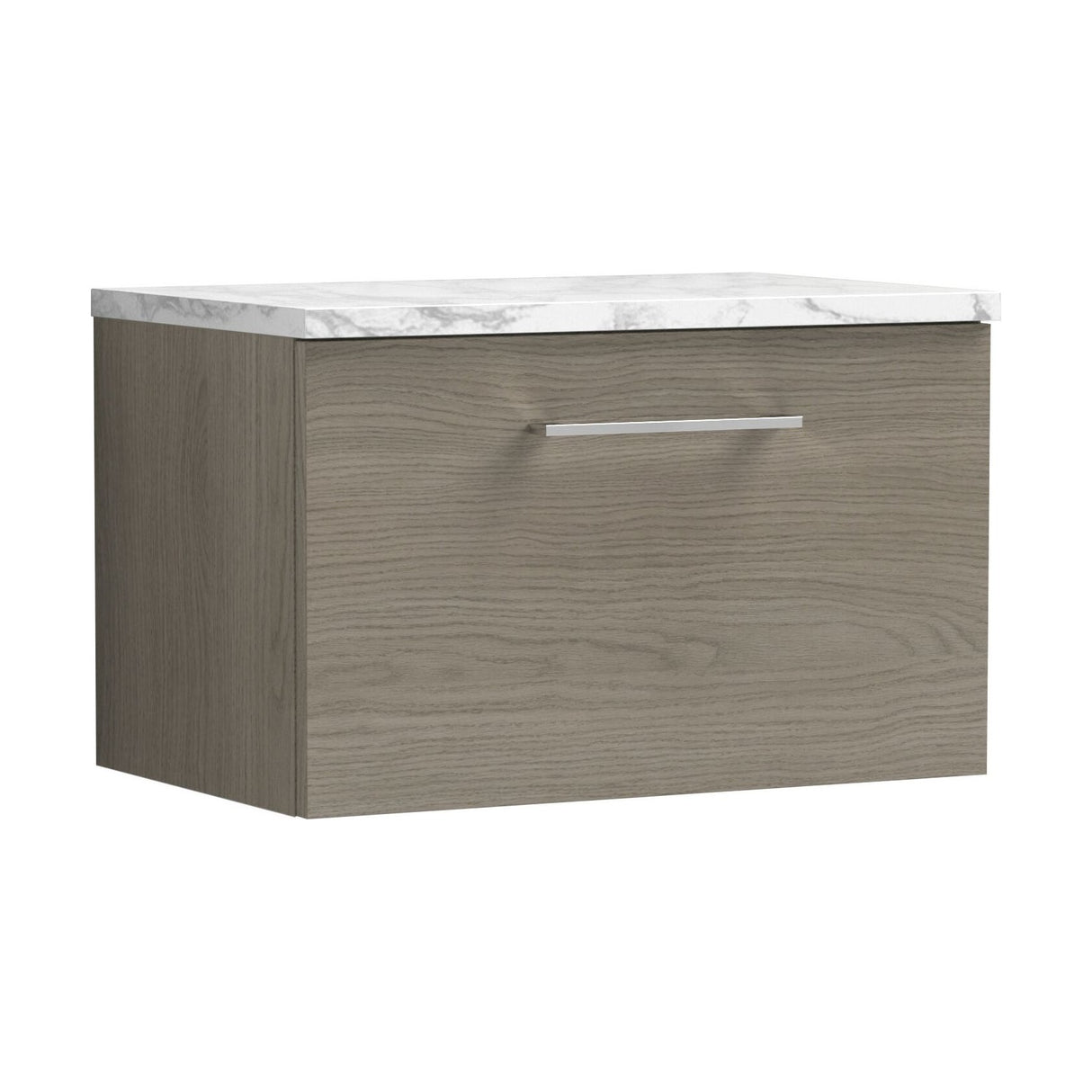 [BFLE2522LCM] Balterley Level 600mm Wall Hung 1 Drawer Vanity Unit with Laminate Worktop for Compact Natural-Wood Bathroom Storage Solace Oak - Cutout
