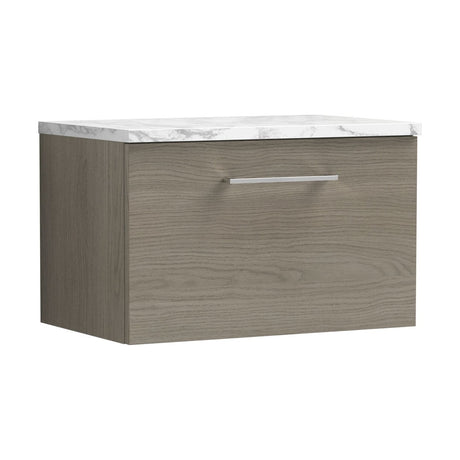 [BFLE2522LCM] Balterley Level 600mm Wall Hung 1 Drawer Vanity Unit with Laminate Worktop for Compact Natural-Wood Bathroom Storage Solace Oak - Cutout