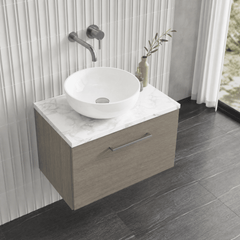 [BFLE2522LCM] Bramshall Contemporary 1 Drawer Wall Hung Vanity Unit with Carrera Marble Laminate Worktop, Choice of Size and Colour