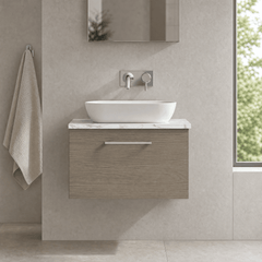 [BFLE2522LCM] Bramshall Contemporary 1 Drawer Wall Hung Vanity Unit with Carrera Marble Laminate Worktop, Choice of Size and Colour - Silo