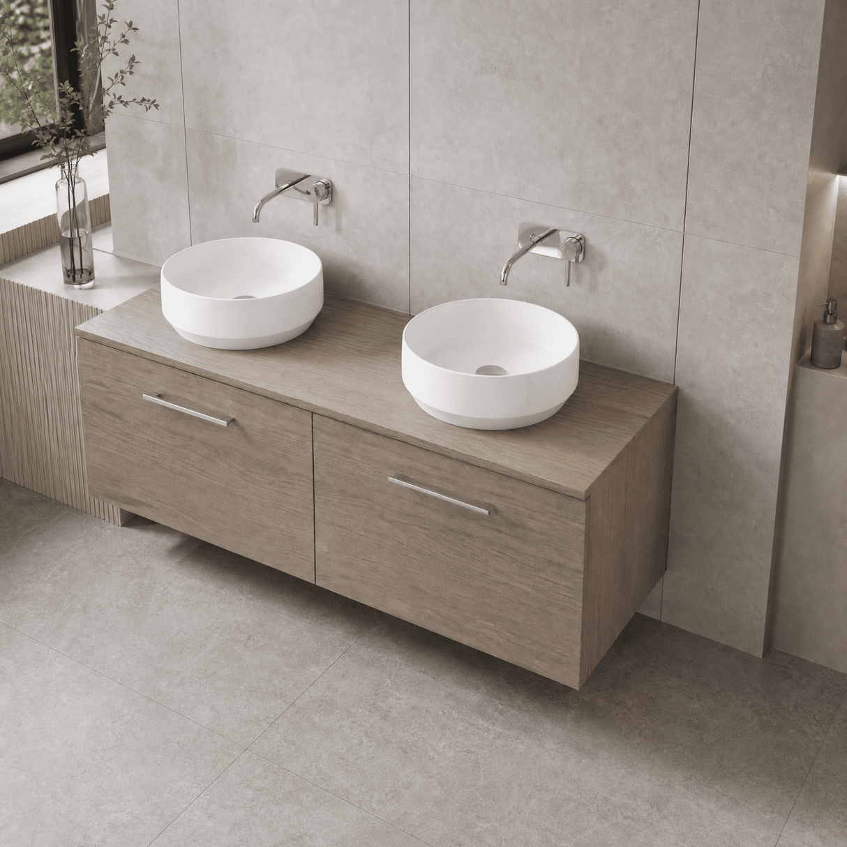 [BFLE2522W2] Bramshall 1200mm Wall Hung 2 Drawer Vanity Unit with Worktop, Choice of Colour