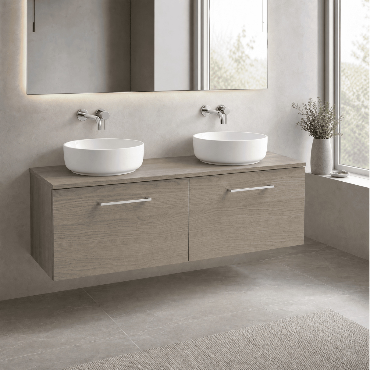 [BFLE2522W2] Bramshall 1200mm Wall Hung 2 Drawer Vanity Unit with Worktop, Choice of Colour