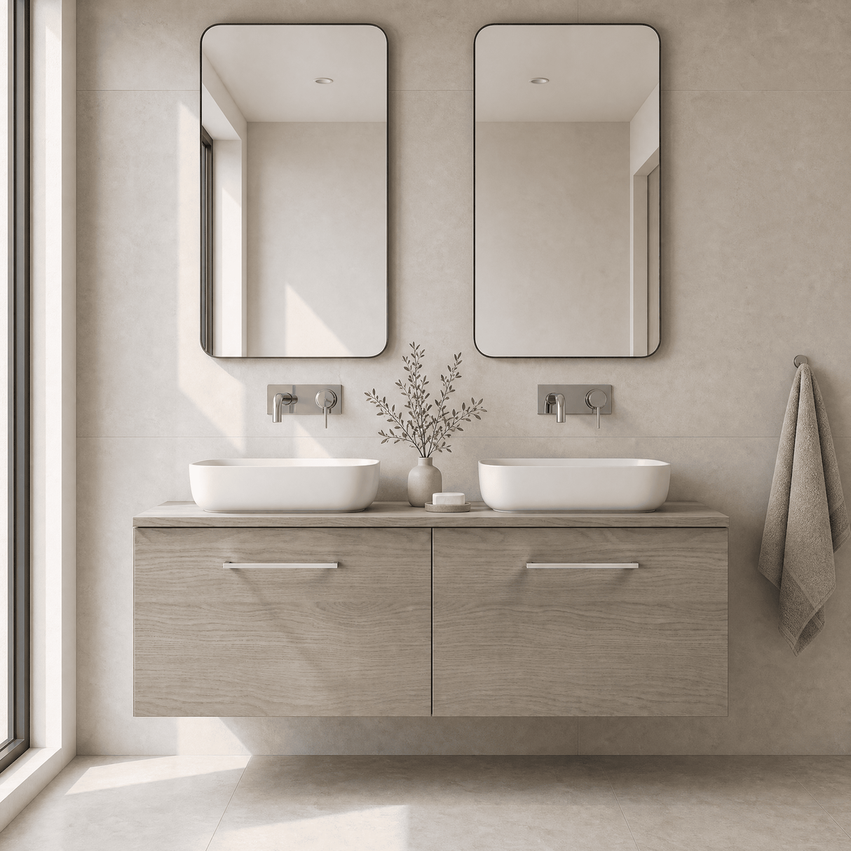 [BFLE2522W2] Bramshall 1200mm Wall Hung 2 Drawer Vanity Unit with Worktop, Choice of Colour - Silo