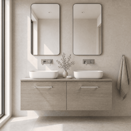 [BFLE2522W2] Bramshall 1200mm Wall Hung 2 Drawer Vanity Unit with Worktop, Choice of Colour - Silo