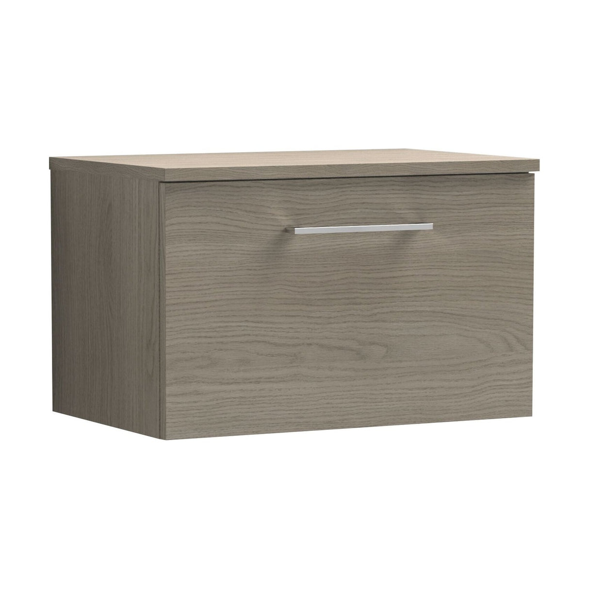 [BFLE2522W] Balterley Level 600mm Wall Hung 1 Drawer Vanity Unit with Worktop - Solace Oak Natural Wood-grain Finish - Cutout