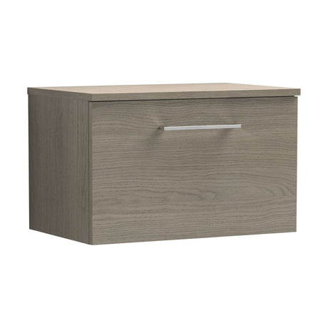 [BFLE2522W] Balterley Level 600mm Wall Hung 1 Drawer Vanity Unit with Worktop - Solace Oak Natural Wood-grain Finish - Cutout