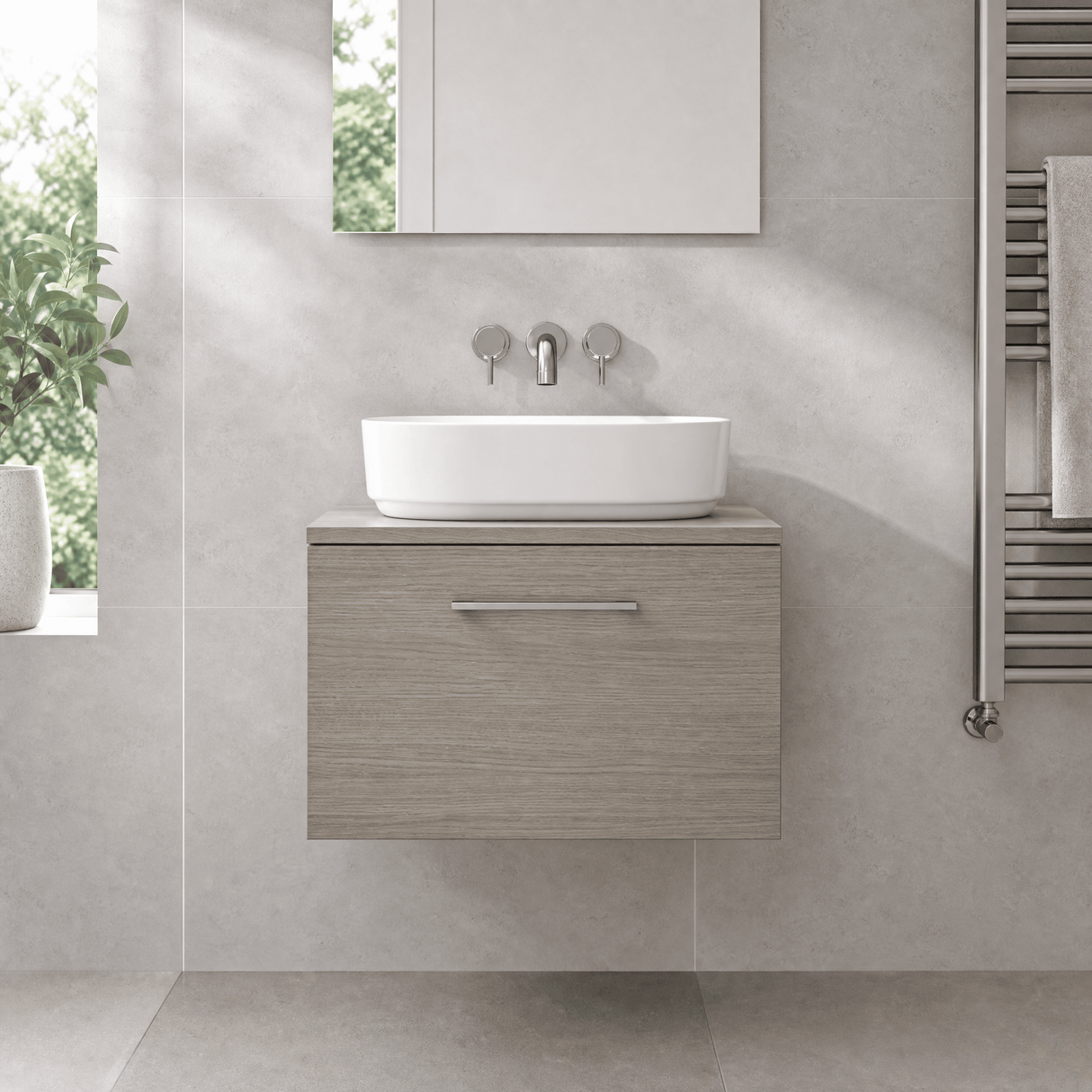 [BFLE2522W] Bramshall Contemporary 1 Soft Close Drawer Wall Hung Vanity Worktop Unit, Choice of Size/Colour