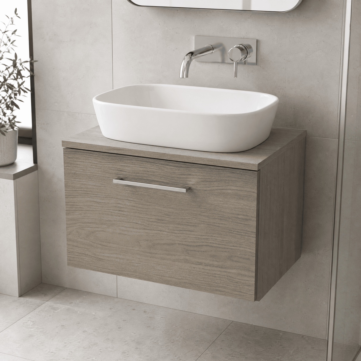 [BFLE2522W] Bramshall Contemporary 1 Soft Close Drawer Wall Hung Vanity Worktop Unit, Choice of Size/Colour