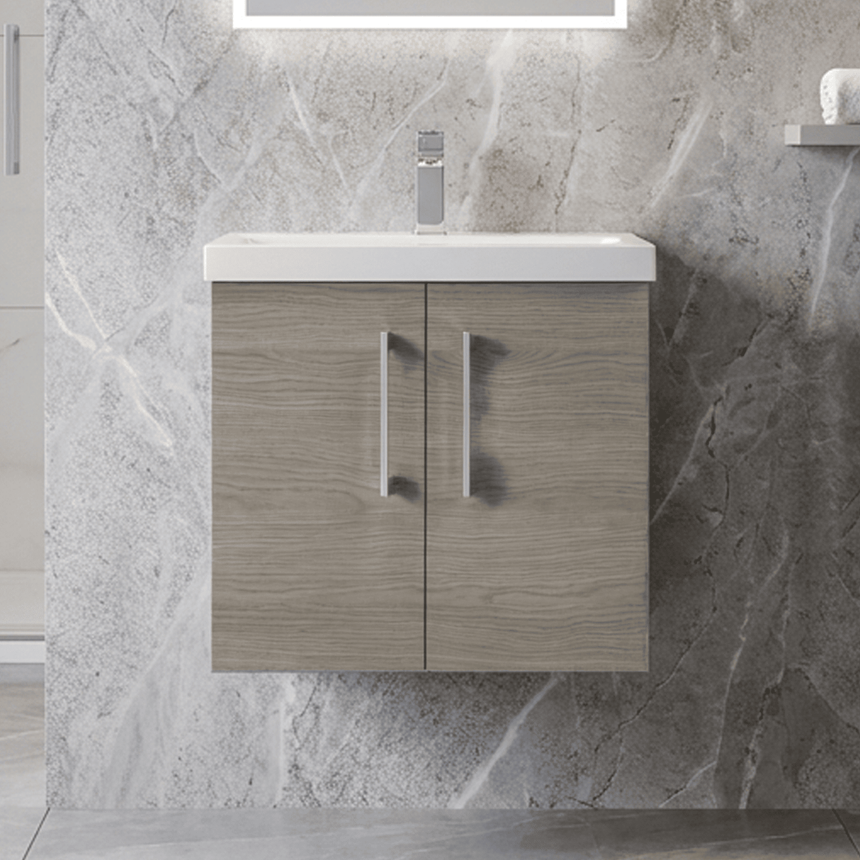 [BFLE2523A] Bramshall Contemporary 2 Door Wall Hung Vanity Basin Unit with Mid-Edge Basin, Choice of Size and Colour - Silo