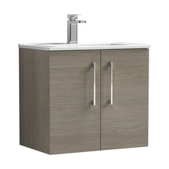 [BFLE2523B] Balterley Level Contemporary Bathroom 2 Soft Close Door & Minimalist Wall Hung Vanity Unit Basin, Solace Oak, 600mm - Cutout