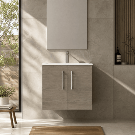 [BFLE2523B] Balterley Level Contemporary Bathroom 2 Soft Close Door & Minimalist Wall Hung Vanity Unit Basin, Solace Oak, 600mm - Silo