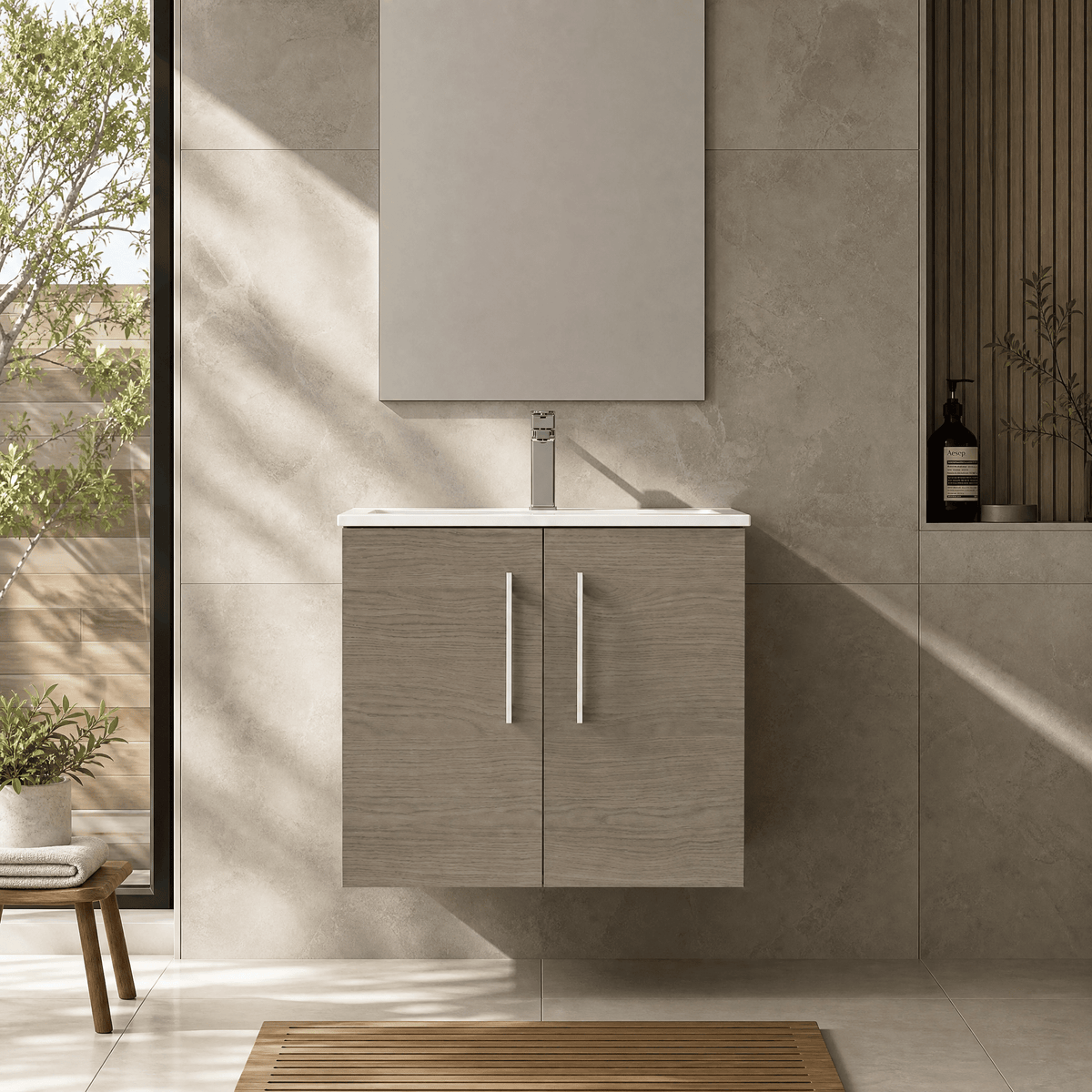 [BFLE2523B] Bramshall Contemporary 2 Door Wall Hung Vanity Basin Unit, Choice of Size, Colour and Basin - Studio Shot