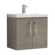 [BFLE2523D] Balterley  Wall Hung 2 Soft Close Door & Thin-Edge Bathroom Vanity Unit Basin, Solace Oak, 600mm - Cutout