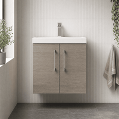 [BFLE2523D] Balterley  Wall Hung 2 Soft Close Door & Thin-Edge Bathroom Vanity Unit Basin, Solace Oak, 600mm - Lifestyle 1
