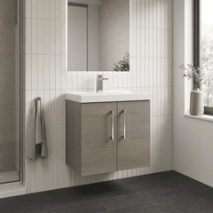 [BFLE2523D] Balterley  Wall Hung 2 Soft Close Door & Thin-Edge Bathroom Vanity Unit Basin, Solace Oak, 600mm - Lifestyle 3