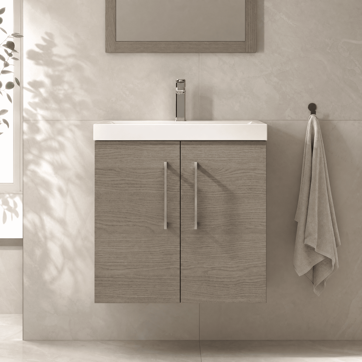 [BFLE2523D] Balterley  Wall Hung 2 Soft Close Door & Thin-Edge Bathroom Vanity Unit Basin, Solace Oak, 600mm - Silo