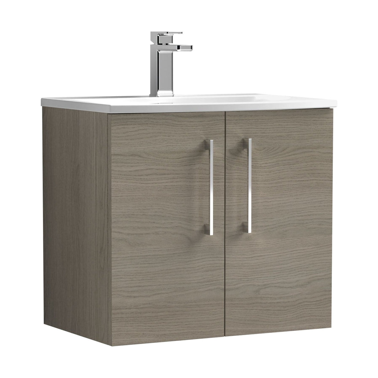 [BFLE2523G] Balterley  Modern Bathroom Wall Hung 2-Door Vanity & Curved Basin, Solace Oak, 600mm - Cutout