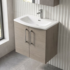 [BFLE2523G] Balterley  Modern Bathroom Wall Hung 2-Door Vanity & Curved Basin, Solace Oak, 600mm - Lifestyle 2