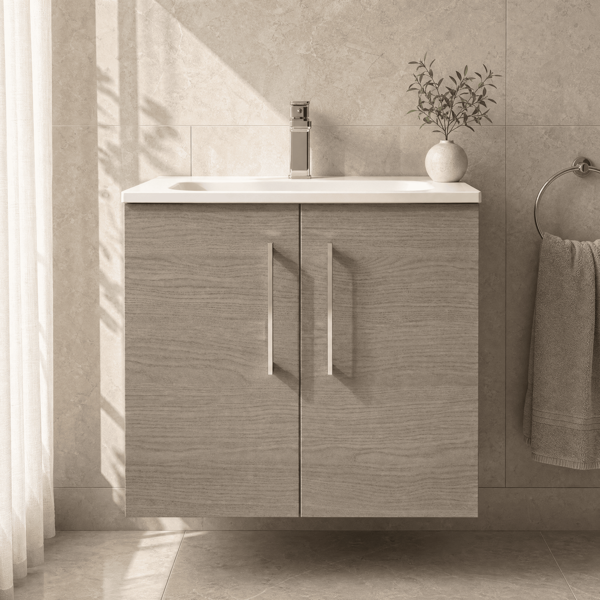 [BFLE2523G] Bramshall Contemporary 2 Door Wall Hung Vanity Basin Unit, Choice of Size, Colour and Basin - Studio Shot