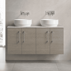 [BFLE2523LBG2] Bramshall Wall Hung 4 Door Vanity Unit with Bellato Grey Laminate Worktop, 1200mm, Choice of Colour