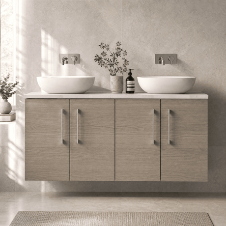 [BFLE2523LBG2] Bramshall Wall Hung 4 Door Vanity Unit with Bellato Grey Laminate Worktop, 1200mm, Choice of Colour - Silo