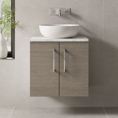 [BFLE2523LBG] Bramshall Wall Hung 2 Door Vanity Unit with Bellato Grey Laminate Worktop, 600mm, Choice of Colour
