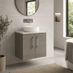 [BFLE2523LBG] Bramshall Wall Hung 2 Door Vanity Unit with Bellato Grey Laminate Worktop, 600mm, Choice of Colour