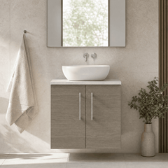 [BFLE2523LBG] Bramshall Wall Hung 2 Door Vanity Unit with Bellato Grey Laminate Worktop, 600mm, Choice of Colour - Silo