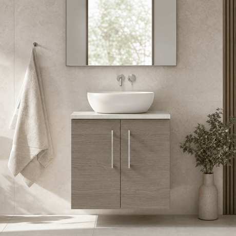[BFLE2523LBG] Bramshall Wall Hung 2 Door Vanity Unit with Bellato Grey Laminate Worktop, 600mm, Choice of Colour - Silo