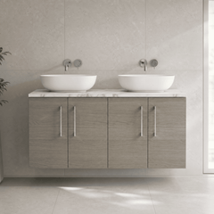 [BFLE2523LCM2] Bramshall Contemporary 4 Door Wall Hung Vanity Unit with Carrera Marble Laminate Worktop, 1200mm, Choice of Colour