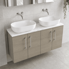 [BFLE2523LCM2] Bramshall Contemporary 4 Door Wall Hung Vanity Unit with Carrera Marble Laminate Worktop, 1200mm, Choice of Colour
