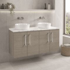 [BFLE2523LCM2] Bramshall Contemporary 4 Door Wall Hung Vanity Unit with Carrera Marble Laminate Worktop, 1200mm, Choice of Colour