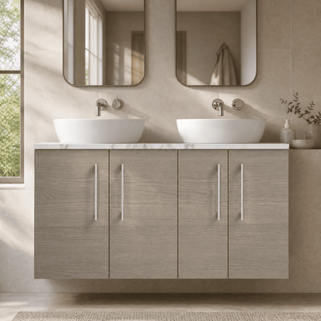 [BFLE2523LCM2] Bramshall Contemporary 4 Door Wall Hung Vanity Unit with Carrera Marble Laminate Worktop, 1200mm, Choice of Colour - Silo