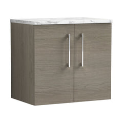[BFLE2523LCM] Bramshall Contemporary 2 Door Wall Hung Vanity Unit with Carrera Marble Laminate Worktop, 600mm, Choice of Colour - Cutout