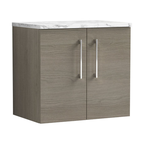 [BFLE2523LCM] Balterley Level 600mm Wall Hung 2 Door Vanity Unit with Laminate Worktop for Compact Natural-Wood Bathroom Storage - Solace Oak - Cutout