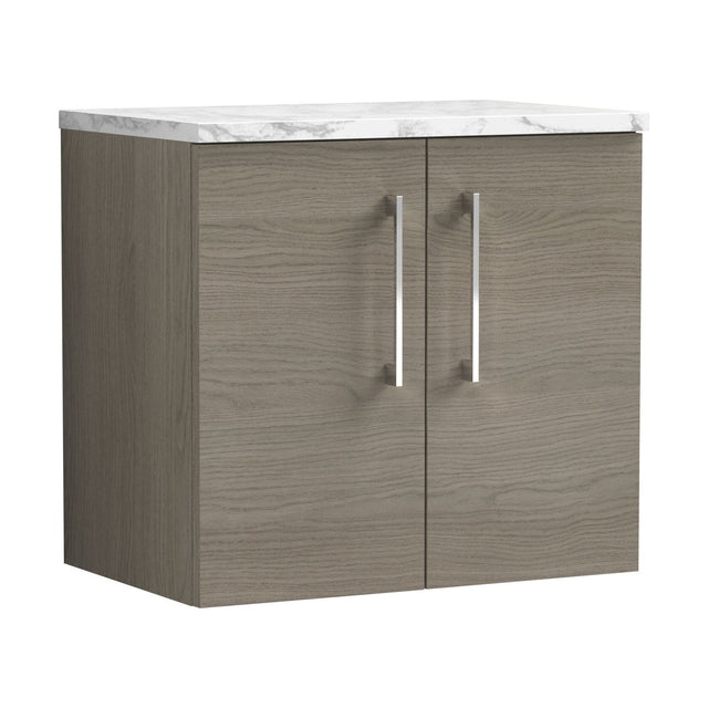 [BFLE2523LCM] Balterley Level 600mm Wall Hung 2 Door Vanity Unit with Laminate Worktop for Compact Natural-Wood Bathroom Storage - Solace Oak - Cutout