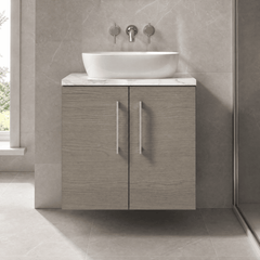 [BFLE2523LCM] Bramshall Contemporary 2 Door Wall Hung Vanity Unit with Carrera Marble Laminate Worktop, 600mm, Choice of Colour