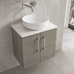 [BFLE2523LCM] Bramshall Contemporary 2 Door Wall Hung Vanity Unit with Carrera Marble Laminate Worktop, 600mm, Choice of Colour