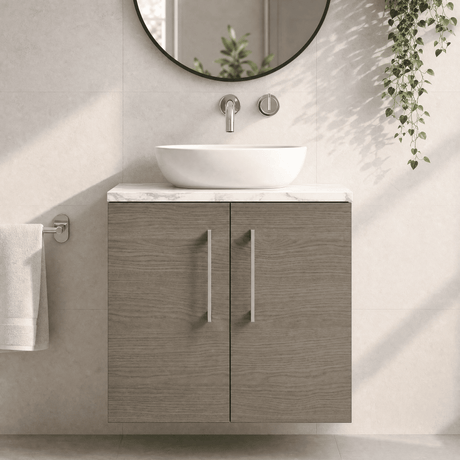 [BFLE2523LCM] Bramshall Contemporary 2 Door Wall Hung Vanity Unit with Carrera Marble Laminate Worktop, 600mm, Choice of Colour - Silo