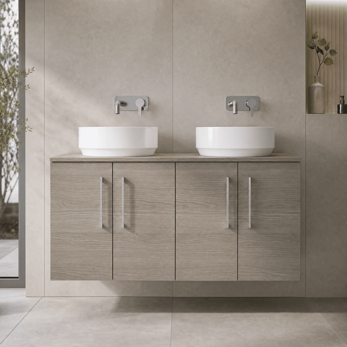 [BFLE2523W2] Bramshall Contemporary 4 Door Wall Hung Vanity Unit with Worktop, 1200mm, Choice of Colour