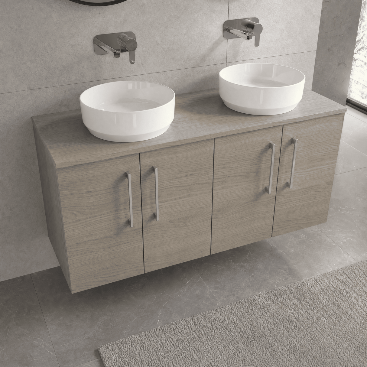 [BFLE2523W2] Bramshall Contemporary 4 Door Wall Hung Vanity Unit with Worktop, 1200mm, Choice of Colour