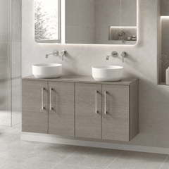 [BFLE2523W2] Bramshall Contemporary 4 Door Wall Hung Vanity Unit with Worktop, 1200mm, Choice of Colour