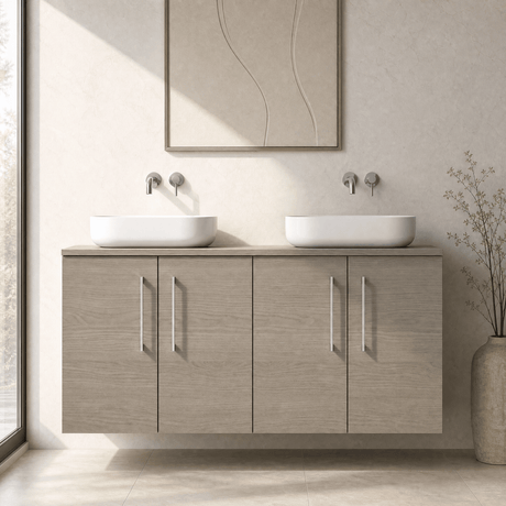 [BFLE2523W2] Bramshall Contemporary 4 Door Wall Hung Vanity Unit with Worktop, 1200mm, Choice of Colour - Silo