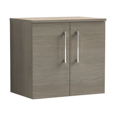 [BFLE2523W] Balterley Level Modern Bathroom 600mm Wall Hung 2-Door Vanity Unit with Worktop, Soft Close Doors, Solace Oak - Cutout